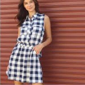 MONTEAU Navy Blue & White Checkered Plaid Sleeveless Midi Dress - Size Medium